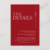 Elegante Crimson Red Monogram bruiloft details Informatiekaartje (Voorkant)