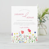 Elegante Crimson Red Wildflowers Wedding Kaart (Staand voorkant)