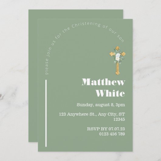 Elegante Cross Baptism uitnodiging | Modern minima (Voorkant / Achterkant)