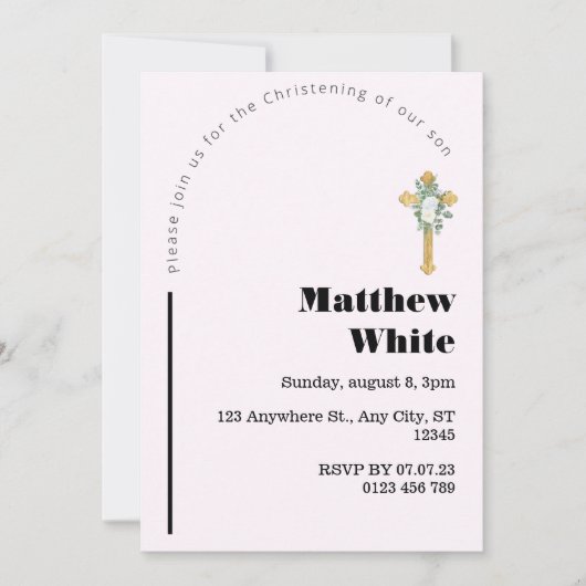Elegante Cross Baptism uitnodiging | Modern minima (Voorkant)