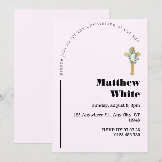 Elegante Cross Baptism uitnodiging | Modern minima (Voorkant / Achterkant)