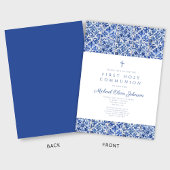 Elegante Cross Blue Tegels Boy Eerste Communie Kaart