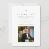 Elegante Cross Boy Eerste Communie Bedankkaart (Voorkant)