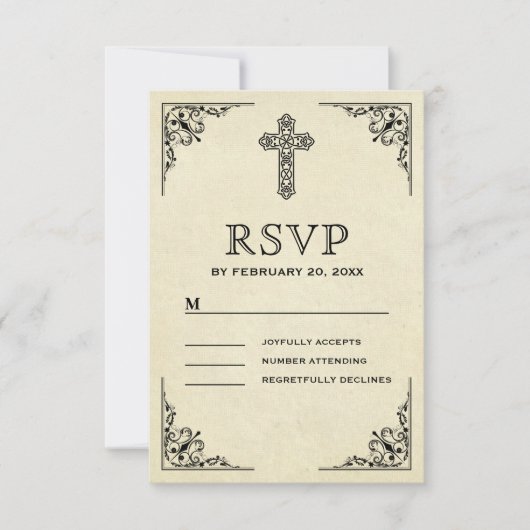 Elegante  Cross Christelijke bruiloft RSVP Kaartje (Voorkant)