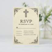 Elegante  Cross Christelijke bruiloft RSVP Kaartje (Staand voorkant)