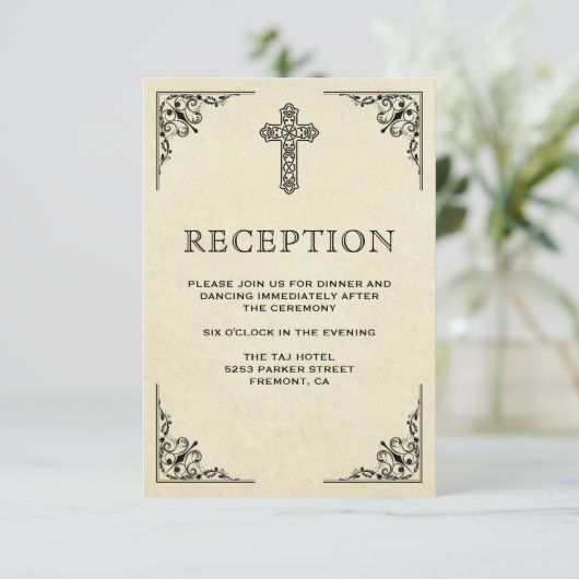 Elegante  Cross Christelijke huwelijksreceptie Informatiekaartje (Staand voorkant)