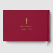 Elegante Cross Echte Folie Bourgondische bruiloft Gastenboek (Achterkant)