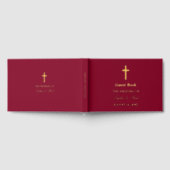 Elegante Cross Echte Folie Bourgondische bruiloft Gastenboek (Volledig)