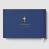 Elegante Cross Echte Folie Navy Blue Wedding Gastenboek (Achterkant)