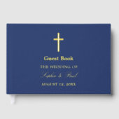 Elegante Cross Echte Folie Navy Blue Wedding Gastenboek (Voorkant)