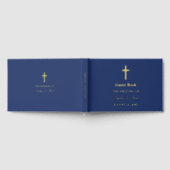 Elegante Cross Echte Folie Navy Blue Wedding Gastenboek (Volledig)