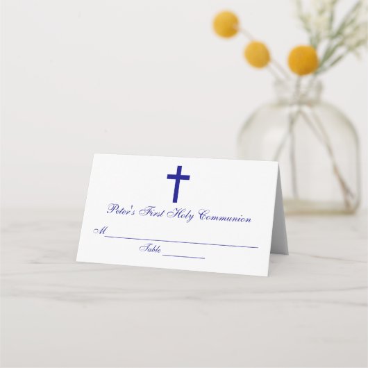 Elegante Cross Eerste Communie Custom Place Card Plaatskaartje (Voorkant)