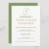 Elegante Cross Greenery doop en eerste verjaardag Kaart (Voorkant / Achterkant)