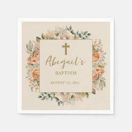 Elegante Cross Peach Cream Bloemen Baby Meisje Doo Servet