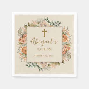 Elegante Cross Peach Cream Bloemen Baby Meisje Doo Servet