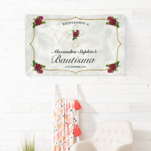 Elegante Cruz Dorada Rosas Niñas Bautismo Spandoek