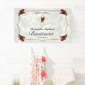 Elegante Cruz Dorada Rosas Rojas Niñas Bautismo Spandoek (Insitu)