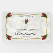Elegante Cruz Dorada Rosas Rojas Niñas Bautismo Spandoek (Horizontaal)