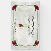 Elegante Cruz Dorada Rosas Rojas Niñas Bautismo Spandoek (Verticaal)