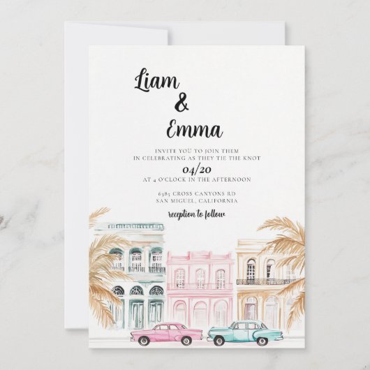 Elegante Cuba Havana bruiloft uitnodiging (Voorkant)