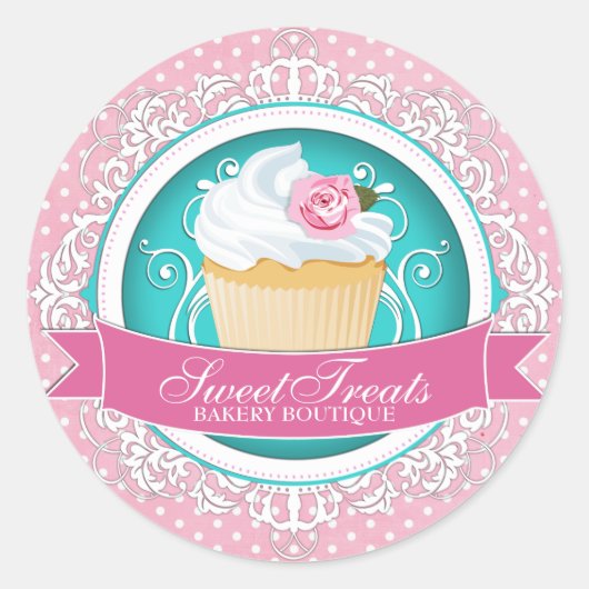 Elegante Cupcake Bakery Box Stickers (Voorkant)