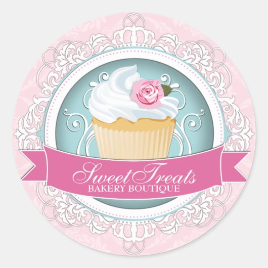 Elegante Cupcake Bakery Box Stickers (Voorkant)