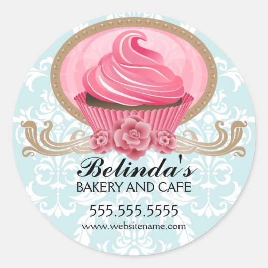 Elegante Cupcake Bakkerij Box Seal Ronde Sticker (Voorkant)