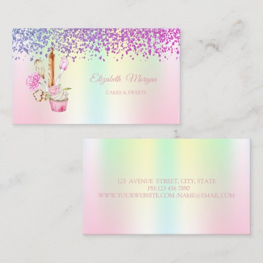 Elegante cupcake, bakkerij gereedschap Bloemen Hol Visitekaartje (Voorkant / Achterkant)