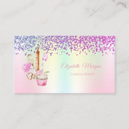 Elegante cupcake, bakkerij gereedschap Bloemen Hol Visitekaartje (Voorkant)