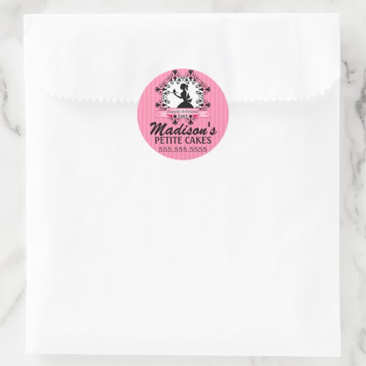 Elegante Cupcake Bakkerij Lady Silhouet Box Seals Ronde Sticker (Tas)