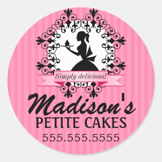 Elegante Cupcake Bakkerij Lady Silhouet Box Seals Ronde Sticker (Voorkant)