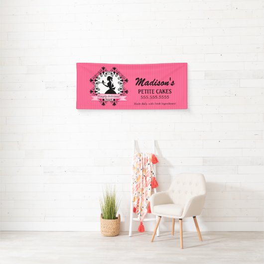 Elegante Cupcake Bakkerij Lady Silhouette Spandoek (Insitu)