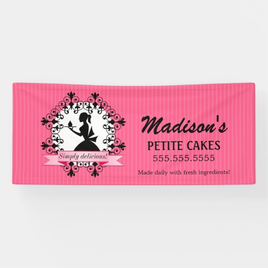 Elegante Cupcake Bakkerij Lady Silhouette Spandoek (Horizontaal)