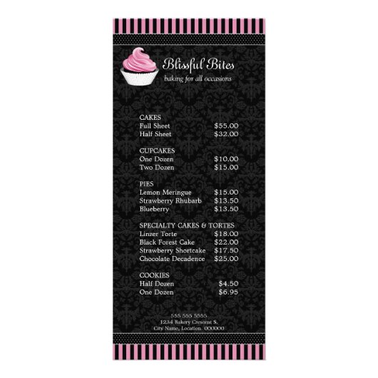 Elegante Cupcake Bakkerij Menu Prijslijst (Voorkant)