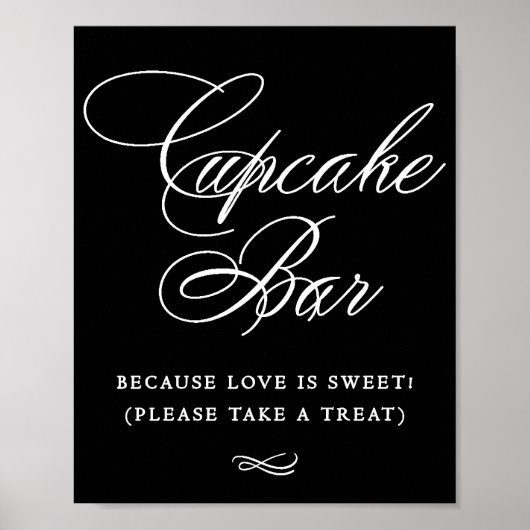 Elegante Cupcake Bar Witte Kalligrafie | Chique ta Poster (Voorkant)