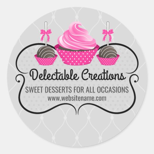 Elegante Cupcake en Cake Poppen Bakkerij Box Seals Ronde Sticker (Voorkant)