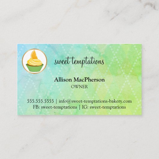 Elegante Cupcake & Gold Scroll Bakery Visitekaartje (Achterkant)