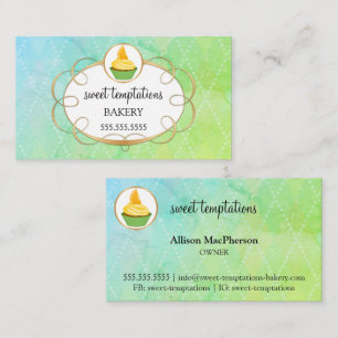 Elegante Cupcake & Gold Scroll Bakery Visitekaartje