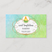 Elegante Cupcake & Gold Scroll Bakery Visitekaartje (Voorkant)