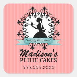 Elegante Cupcake Silhouet Bakkerij Box Seal Vierkante Sticker