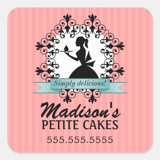 Elegante Cupcake Silhouet Bakkerij Box Seal Vierkante Sticker (Voorkant)