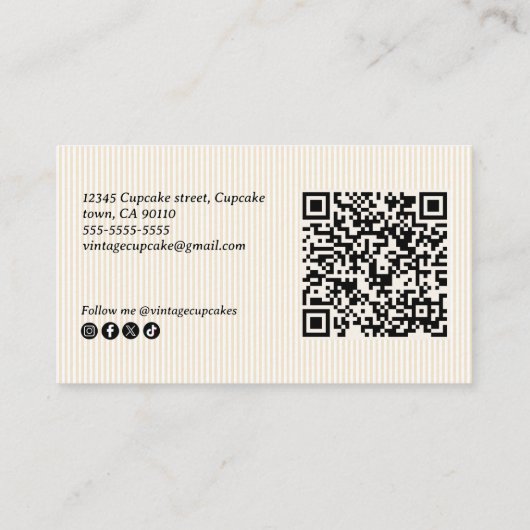 Elegante  cupcake visitekaartje (Achterkant)