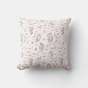 Elegante Cupido Engelen Roze Wit Bloemen Toile Kussen