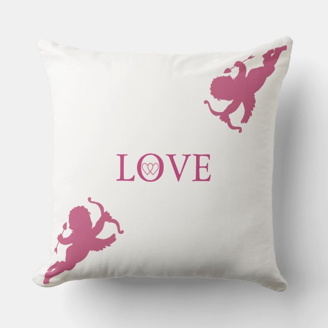 Elegante cupido's in roze goud op wit kussen (Voorkant)