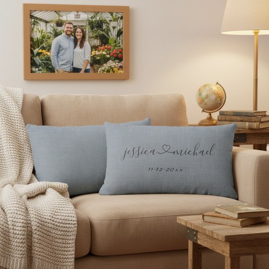 Elegante Cursieve Script Hart Namen Trouwdatum Kussen