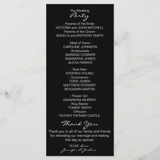 Elegante Custom Black Heart Wedding Programma's (Achterkant)