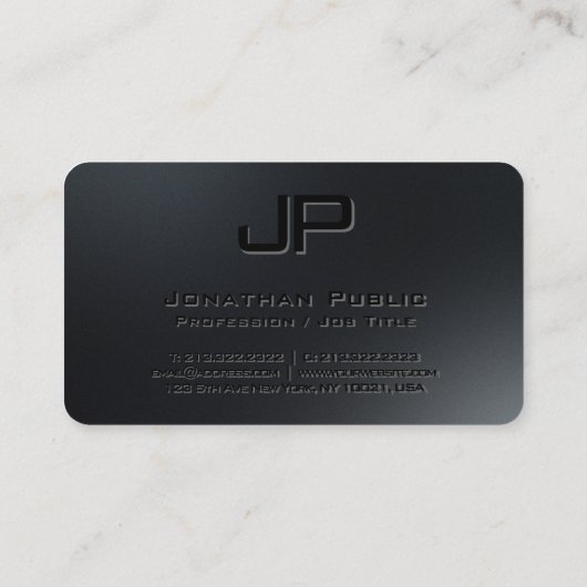 Elegante Custom Black Monogram Premium Pearl Visitekaartje (Achterkant)