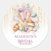 Elegante Custom Bridal Brunch Roze Gouden Glitter Ronde Sticker (Voorkant)