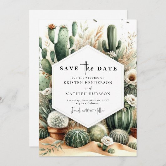 Elegante Custom Cactus bruiloft Save The Date (Voorkant / Achterkant)
