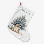 Elegante Custom Christmas Tree Gold Blue Waterverf Grote Kerstsok (Voorkant (Hangend))